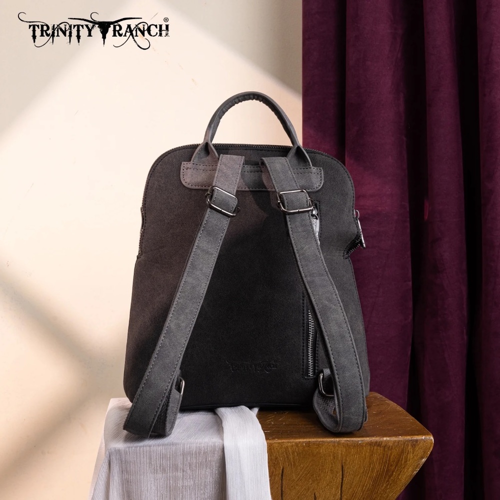 Trinity Ranch Aztec Tooled Fringe Concealed Carry Backpack Black - Picture 5 of 5